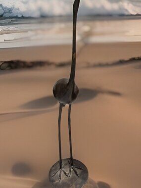 MCM, Vintage Tall Solid Brass Crane Heron Stork Statue Figure 26" Tall